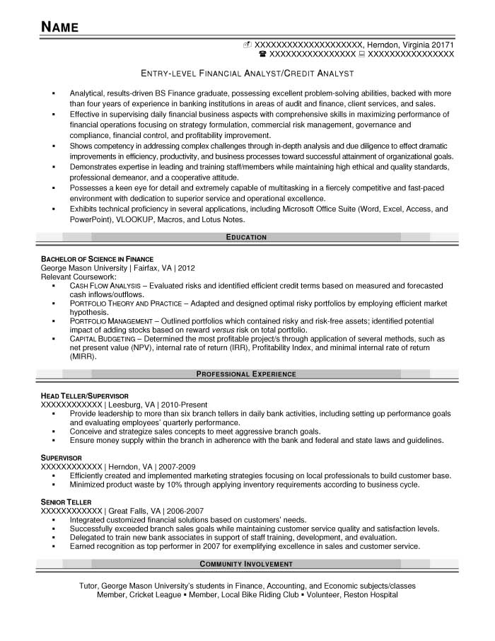 Analyst entry level resume