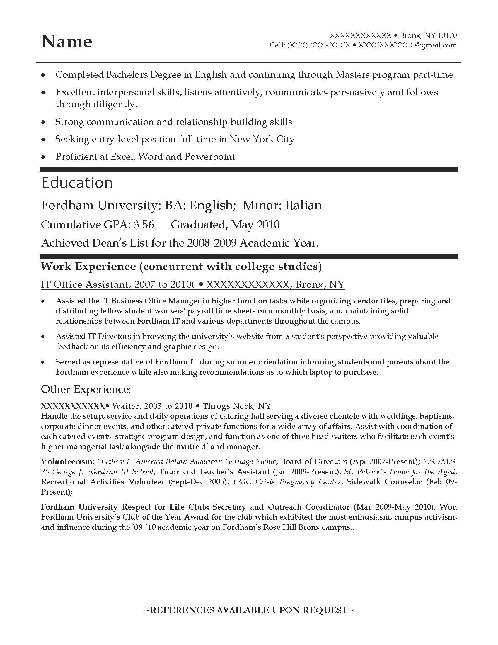 Entry level it resume examples