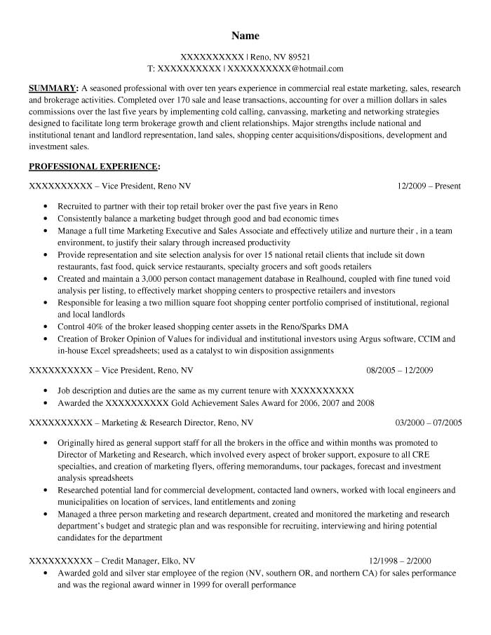 Resume for sales executive in real estate