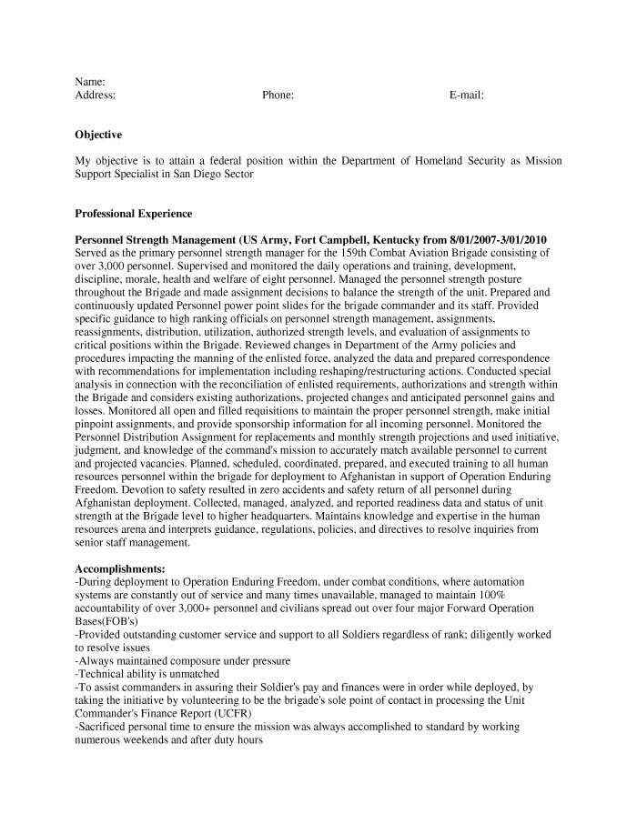 Free Federal Resume Sample From Resume Prime