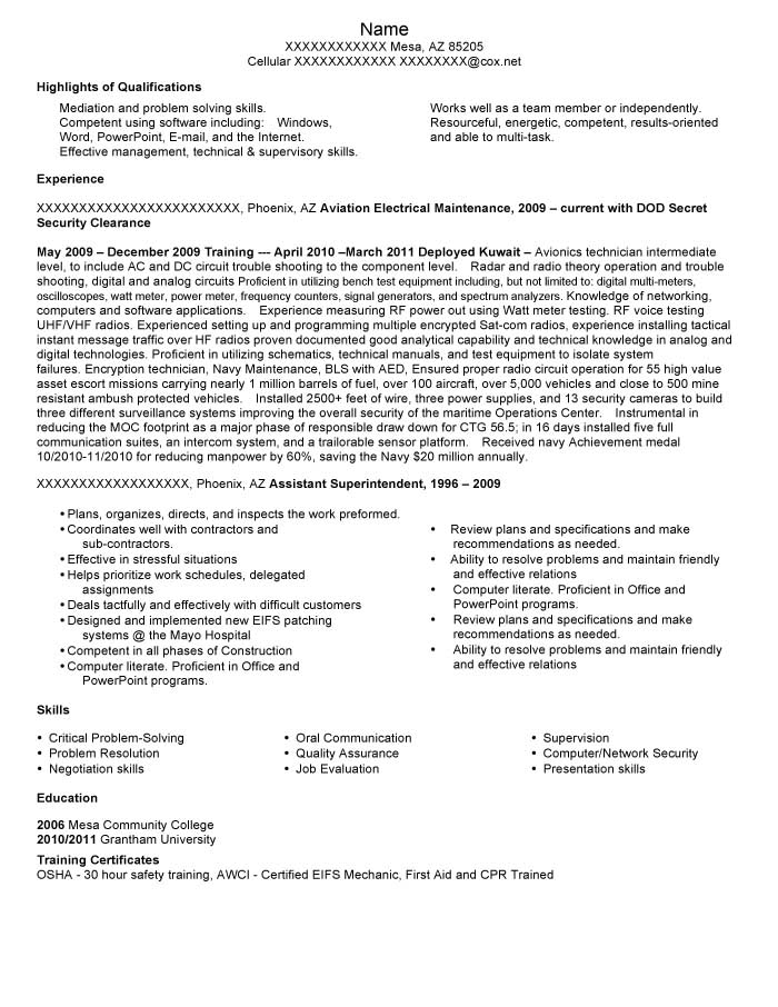 Security clearance on resume example