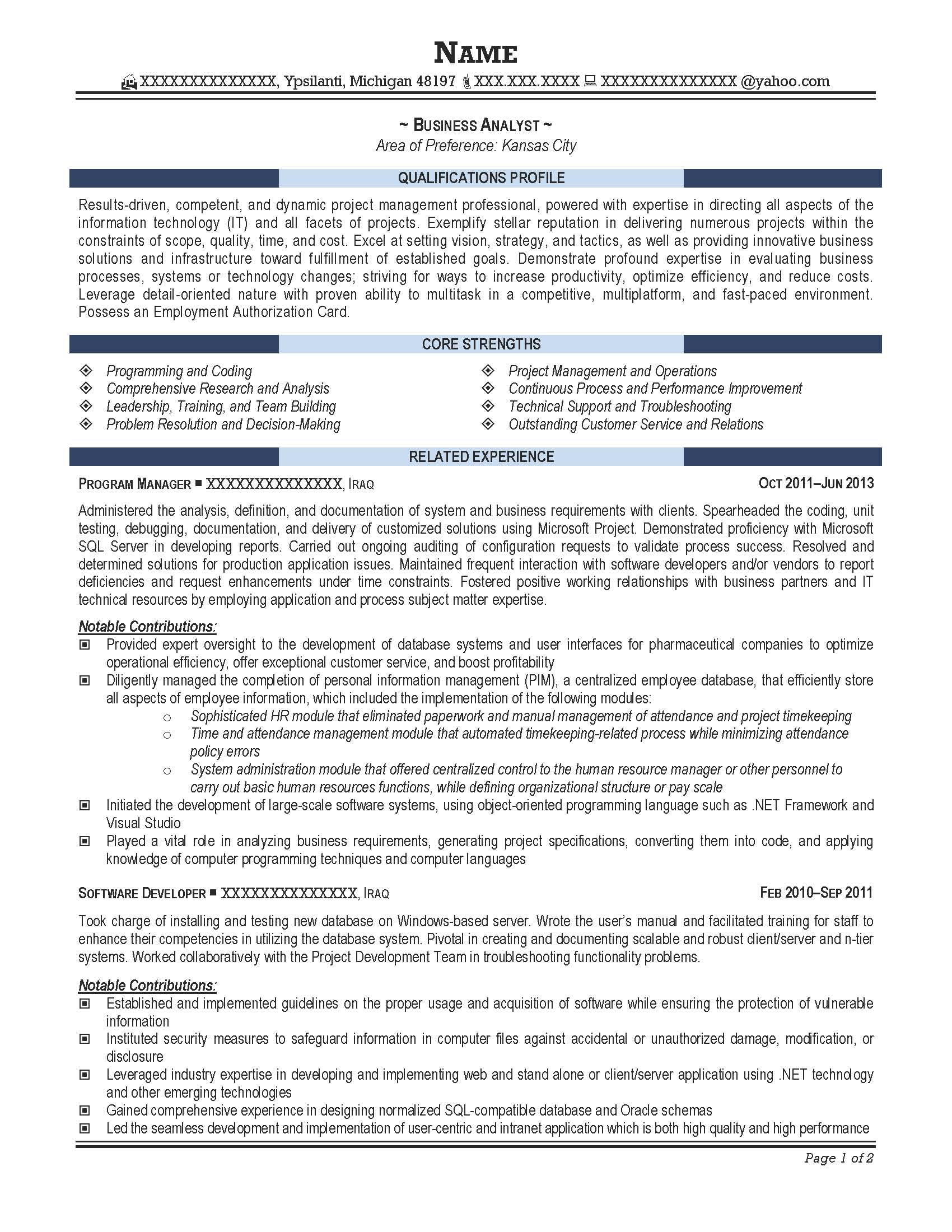 Business Analyst Resume Sample India