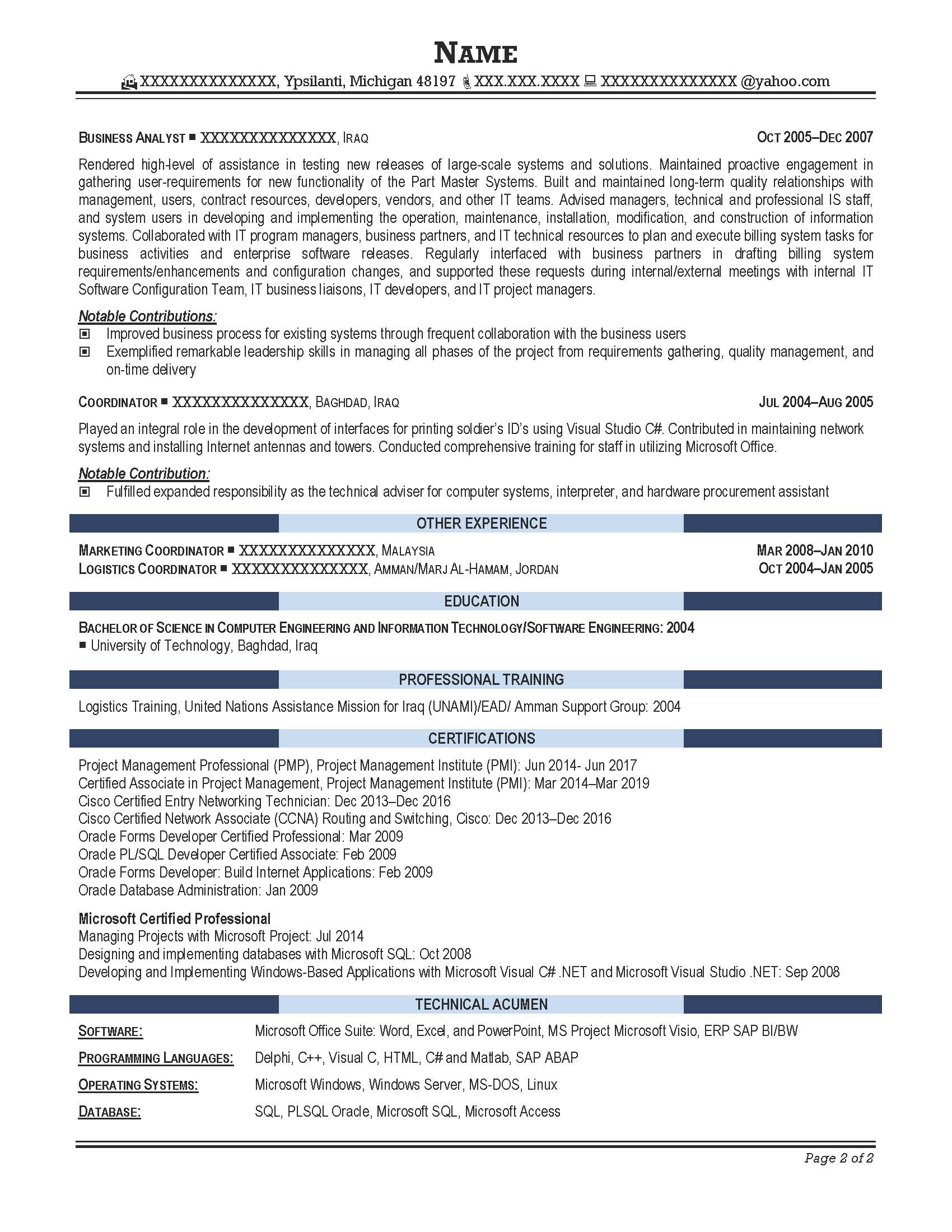 Intelligence information rechnology resume sample