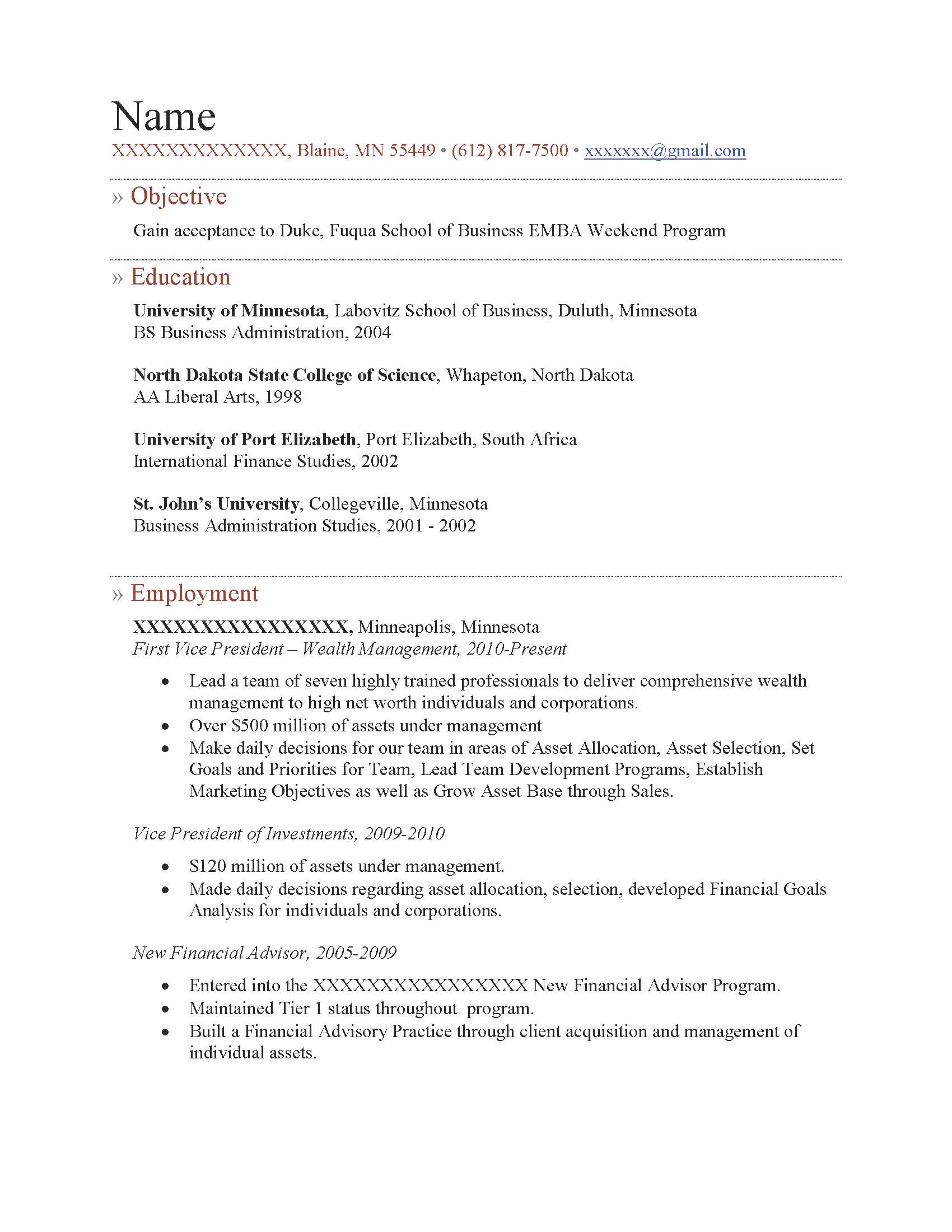 Resume for emba