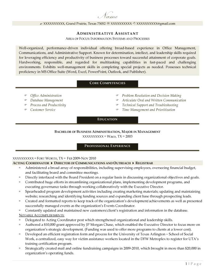 Sample of a Resume with Resume Sections