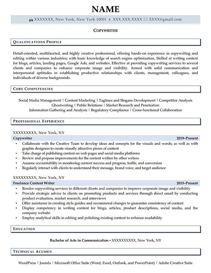 Entry Level Resume Copywriter