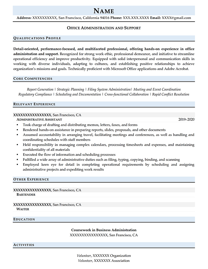 Entry Level Resume Office Administration and Support