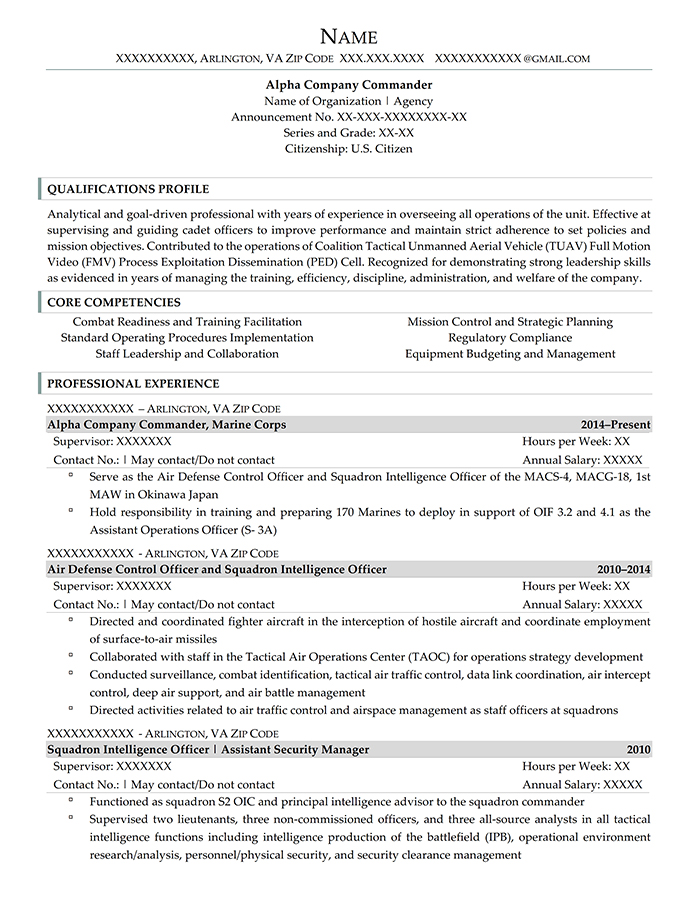 Federal Resume Alpha Company Commander Page 1