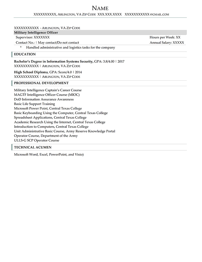 Federal Resume Alpha Company Commander Page 2