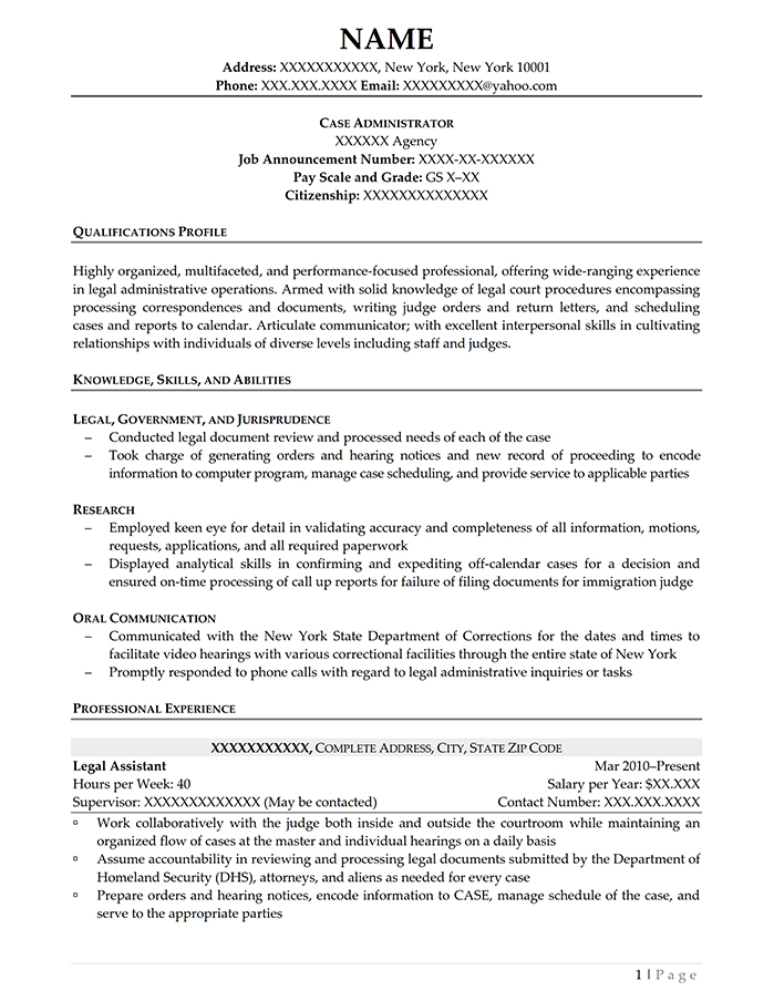 Federal Resume Case Administrator Page 1