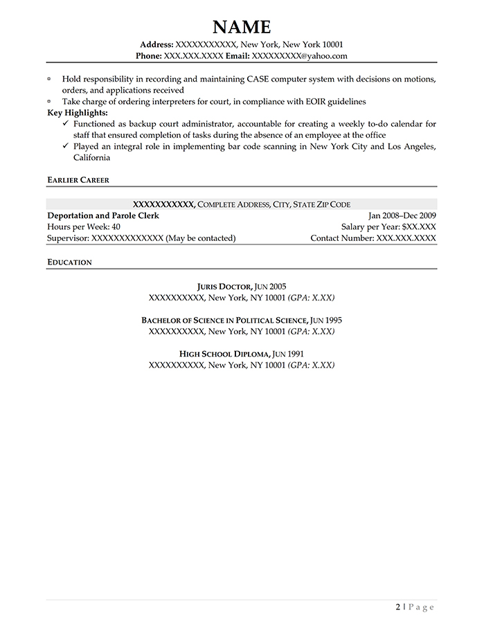 Federal Resume Case Administrator Page 2