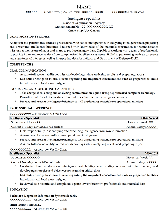 Federal Resume Intelligence Specialist