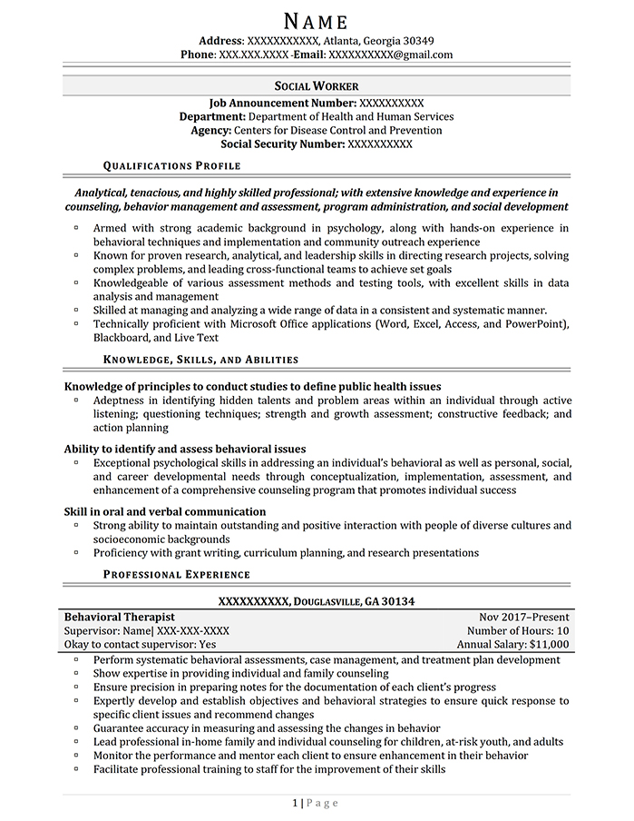 Federal Resume Social Worker Page 1