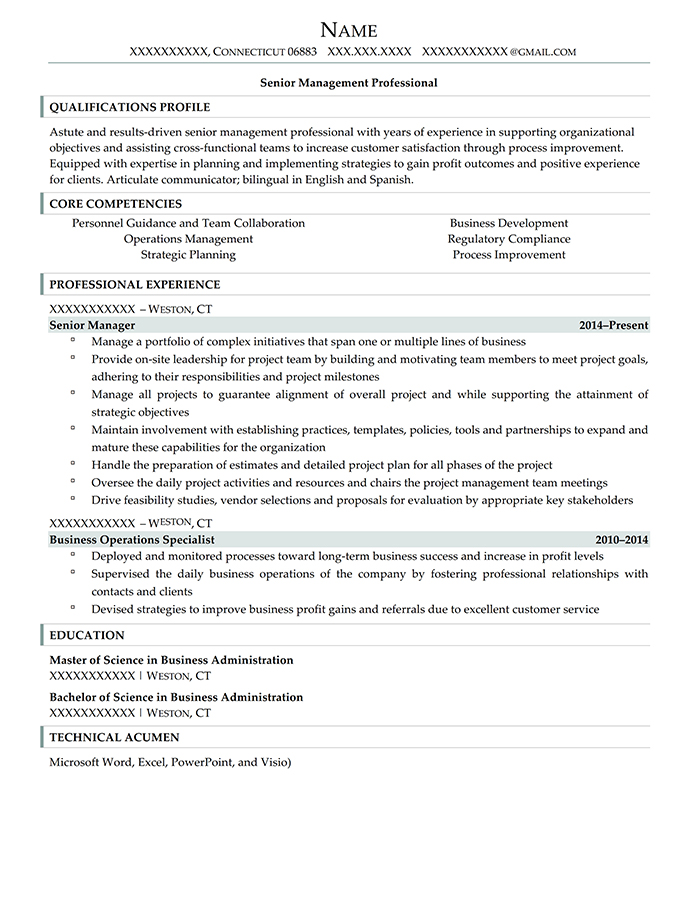 Military Transition Resume Senior Management Professional