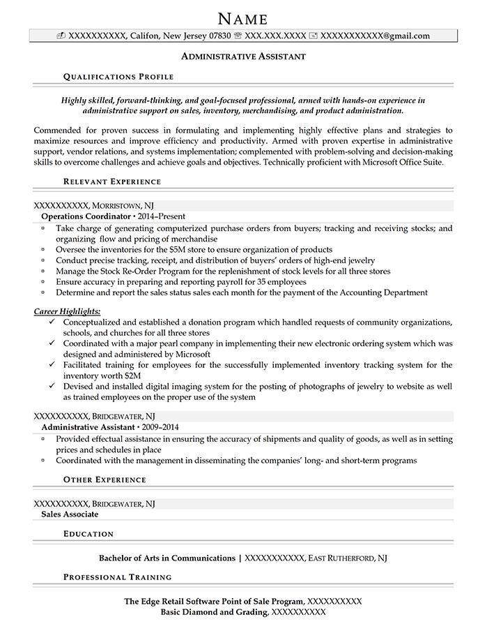 Professional Resume Administrative Assistant