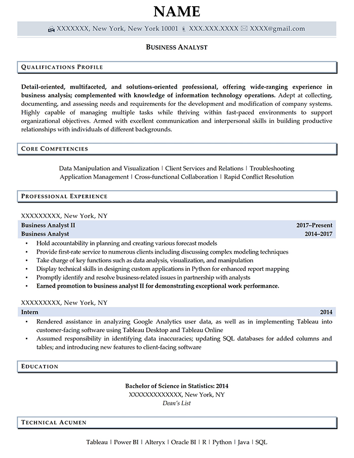 Professional Resume Business Analyst
