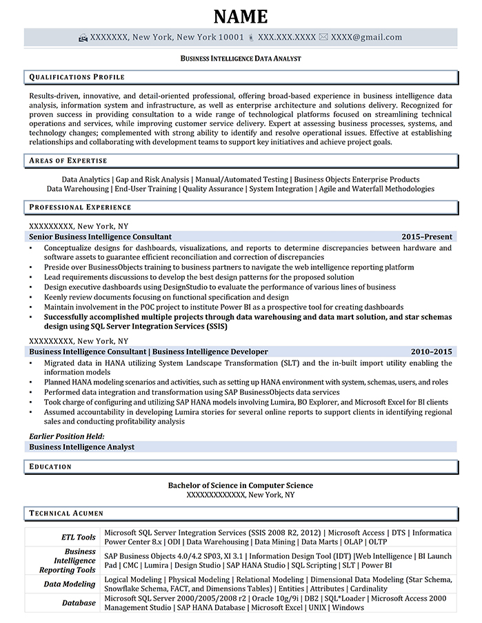 Professional Resume Business Intelligence Data Analyst