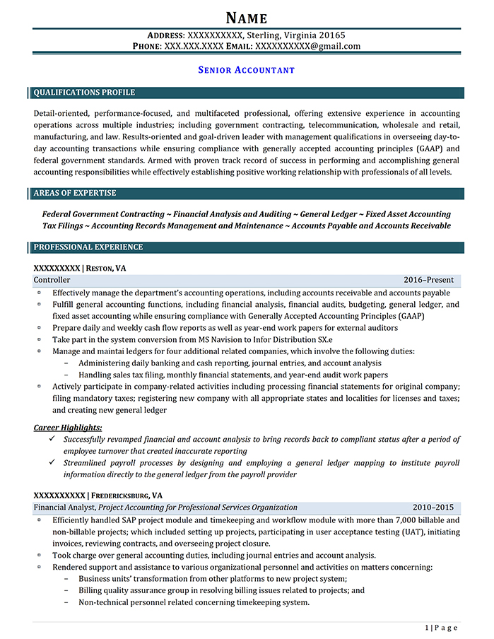 Professional Resume Senior Accountant Page 1