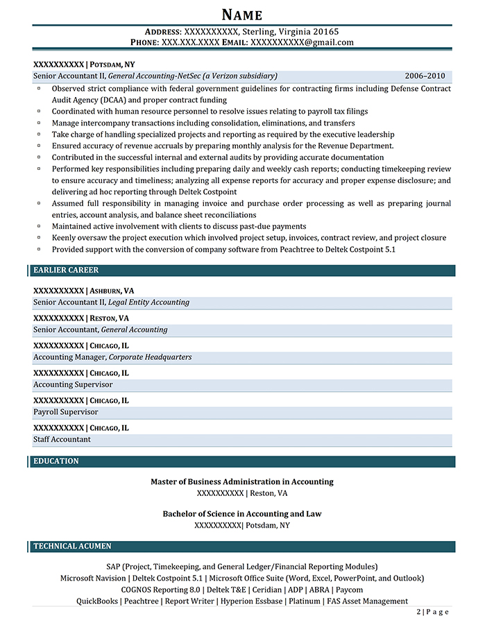 Professional Resume Senior Accountant Page 2