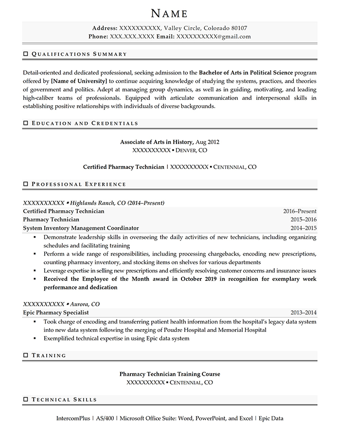 Student Resume Bachelor of Arts in Political Science